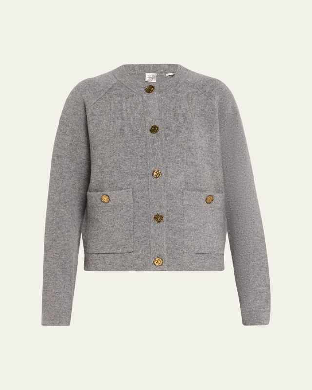 Cashmere-Wool Hammered Button Cardigan